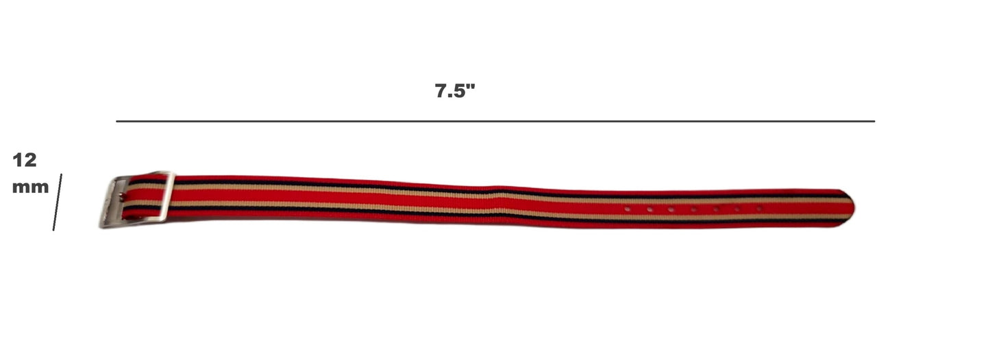 Vintage Unused New Old Stock Nylon Sport 12mm Watch Strap/Band Red-Tan-Black