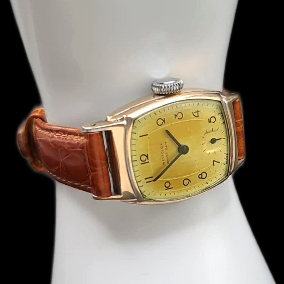 Westclox Very Vintage Mens Tank Style Mechanical Watch With Crocodile Band