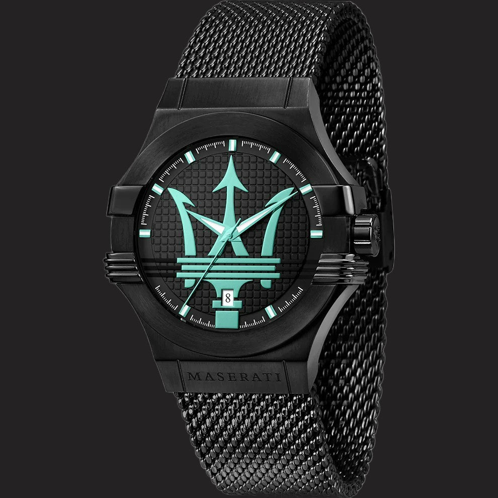Maserati Black/Aqua Potenza Model R8853144002 Quartz Mens Watch With Date Display