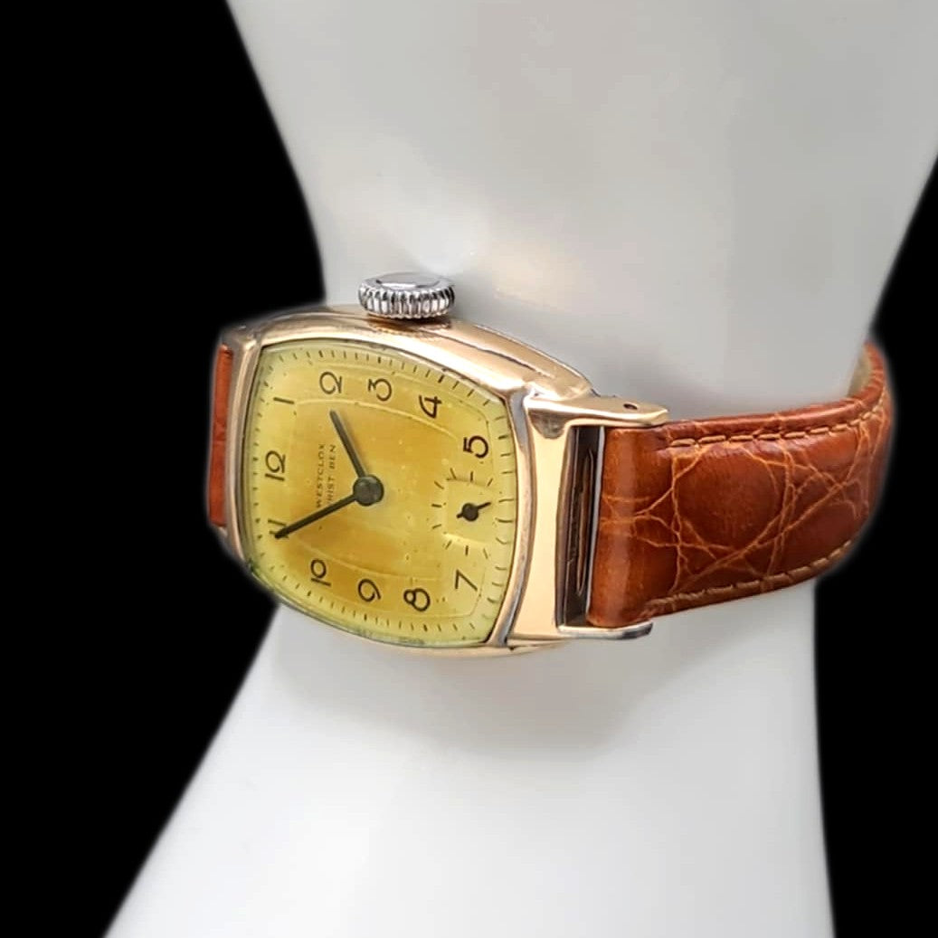 Westclox Very Vintage Mens Tank Style Mechanical Watch With Crocodile Band