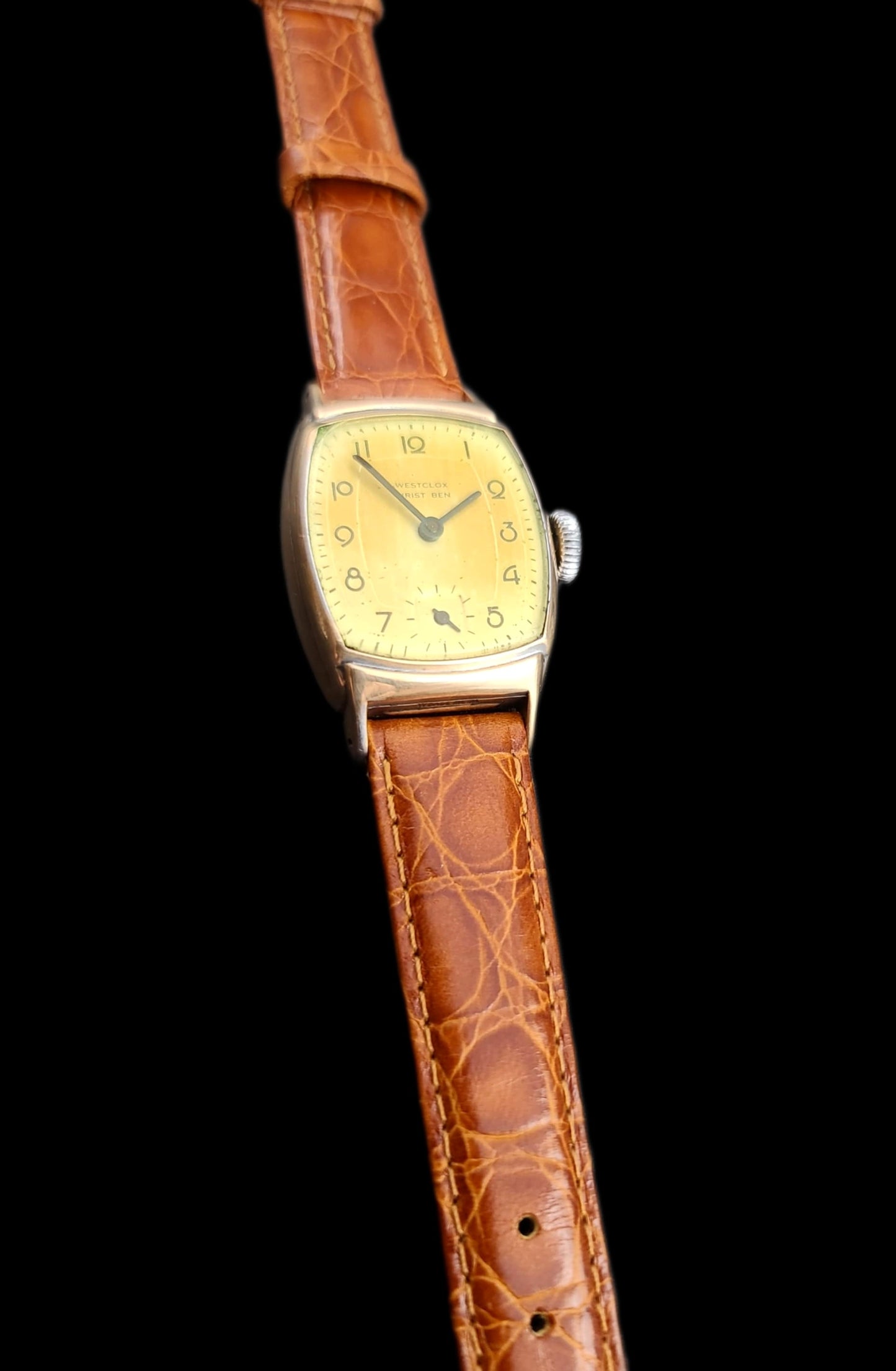 Westclox Very Vintage Mens Tank Style Mechanical Watch With Crocodile Band