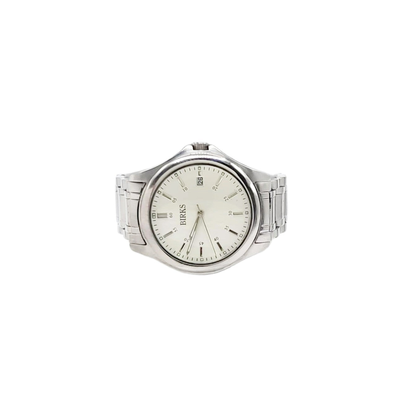 Birks Mens Classic Canadian Made Stainless Steel Analog Quartz Watch With Date Display