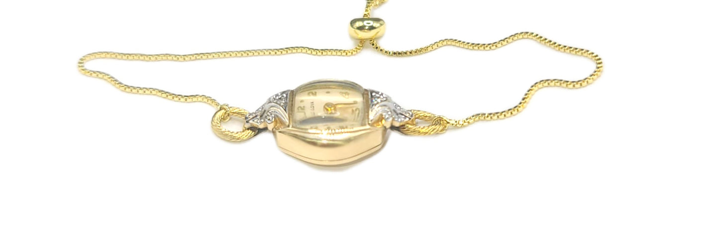 Bulova Diamond Ladies Vintage 10k Diamond Ornate 17-Jewelled Mechanical Watch