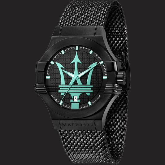 Maserati Black/Aqua Potenza Model R8853144002 Quartz Mens Watch With Date Display