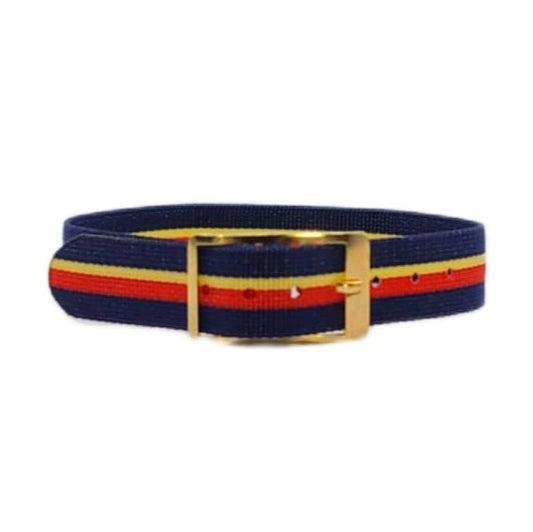Vintage Unused New Old Stock Nylon Sport 12mm Watch Strap/Band Navy Yellow & Red One Piece Style