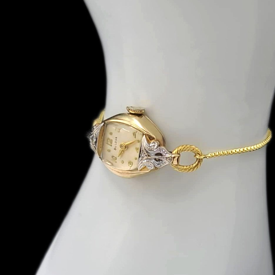Bulova Diamond Ladies Vintage 10k Diamond Ornate 17-Jewelled Mechanical Watch