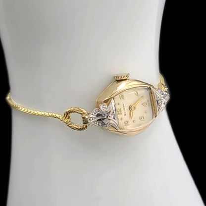 Bulova Diamond Ladies Vintage 10k Diamond Ornate 17-Jewelled Mechanical Watch