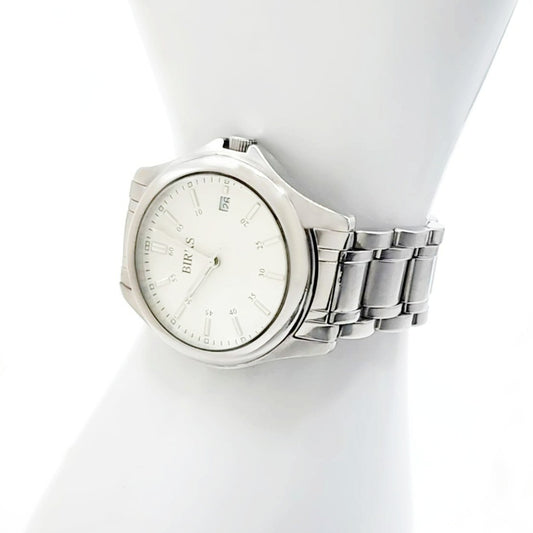 Birks Mens Classic Canadian Made Stainless Steel Analog Quartz Watch With Date Display