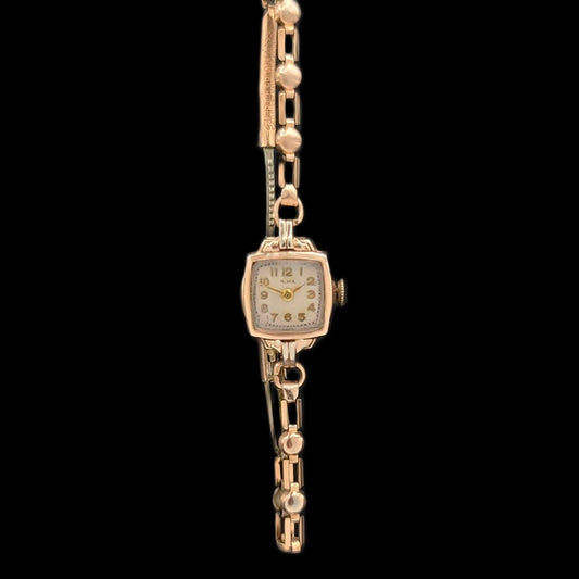 Rima 10k Rose Gold Case & Bracelet, 7-Jewelled Mechanical Movement Ladies Very Vintage Watch