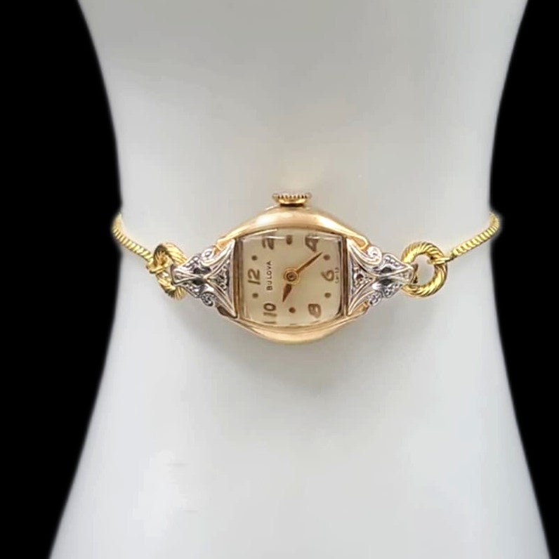 Bulova Diamond Ladies Vintage 10k Diamond Ornate 17-Jewelled Mechanical Watch