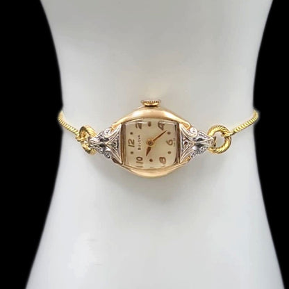 Bulova Diamond Ladies Vintage 10k Diamond Ornate 17-Jewelled Mechanical Watch
