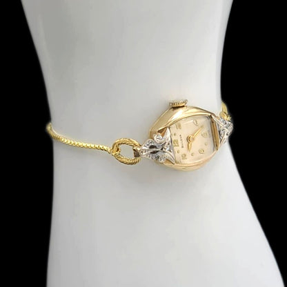 Bulova Diamond Ladies Vintage 10k Diamond Ornate 17-Jewelled Mechanical Watch