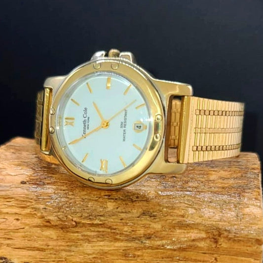Kenneth Cole-Classy Solid Brass Restored Mens Quartz Analog Watch With Date Display
