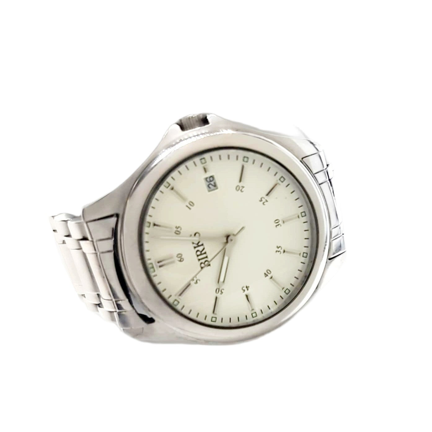 Birks Mens Classic Canadian Made Stainless Steel Analog Quartz Watch With Date Display